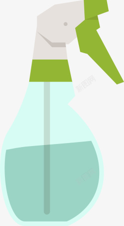 简约喷水壶手绘绿色喷水壶瓶子高清图片