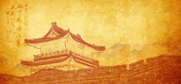 中国风素描古建筑背景