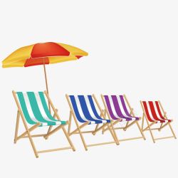 遮阳伞与彩色躺椅素材