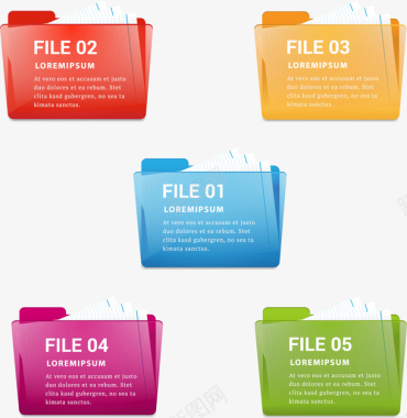 文件和文件夹5个彩色文件夹图标矢量图图标