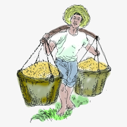 卡通挑担子劳动的农民高清图片