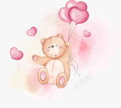 情人水彩手绘拿着爱心气球的小熊矢量图高清图片