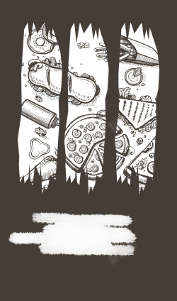 三文治海报黑白手绘卡通食物菜单背景矢量图高清图片