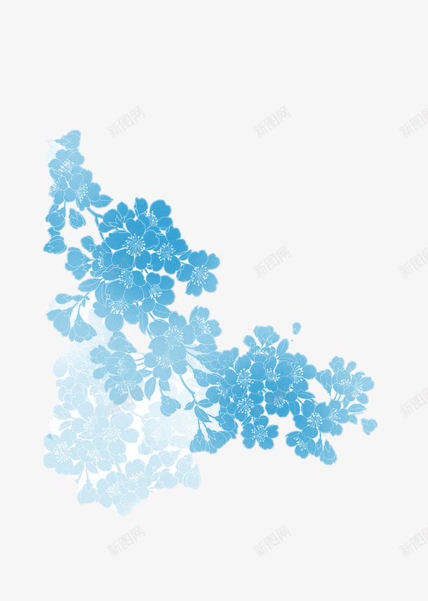 蓝色花清新和风png免抠素材_88icon https://88icon.com 和风 和风花纹 樱花 清新 花 蓝色
