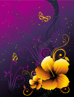 大气紫红色金色花朵背景矢量图背景