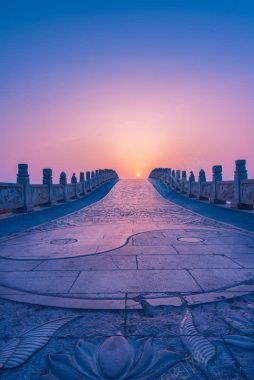 蓝天朝阳中国风石桥背景