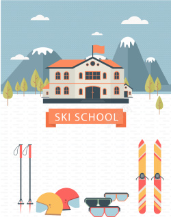 卡通滑雪下雪冬季海报背景矢量图海报