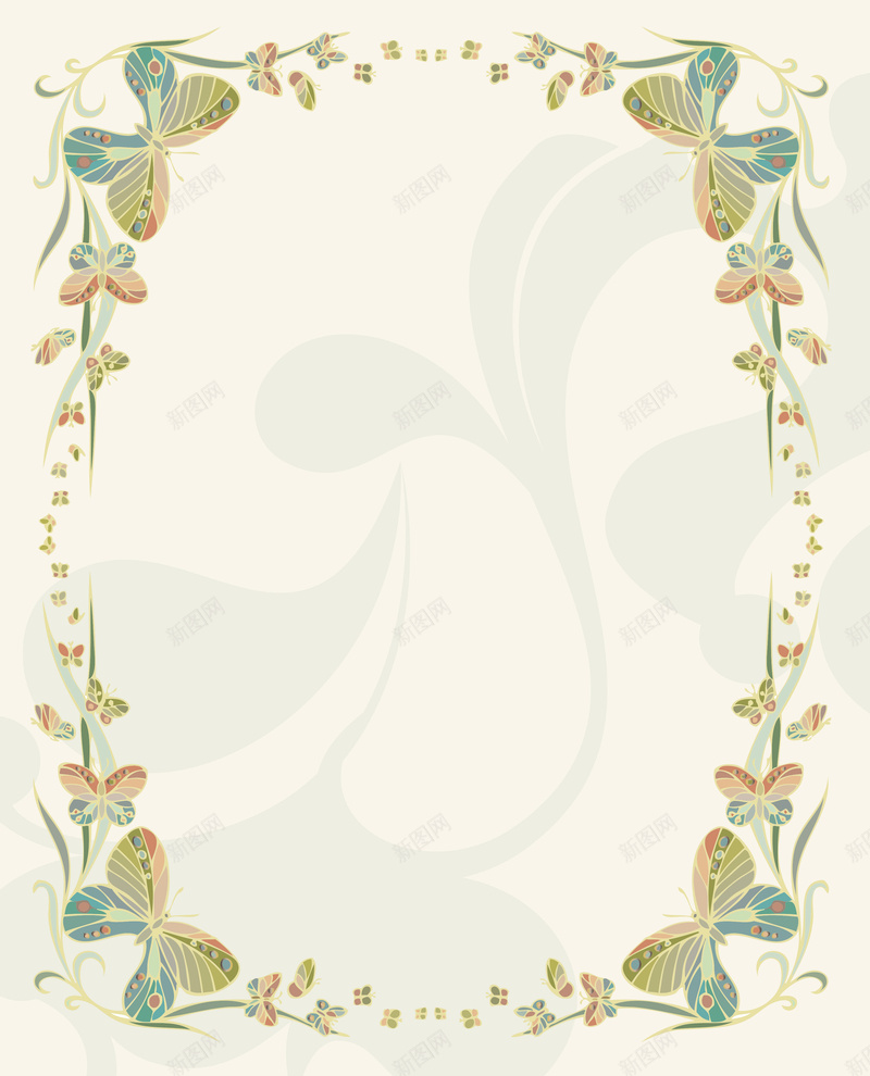 蝴蝶花纹边框背景矢量图ai设计背景_88icon https://88icon.com 小清新 小清新边框 文艺 温暖 矢量花纹背景 简约 绿色花纹海报 蝴蝶素材 矢量图