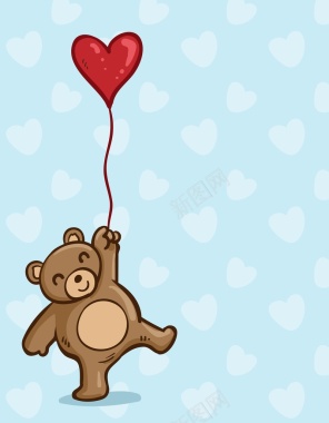 矢量卡通手绘心形气球小熊玩具背景背景