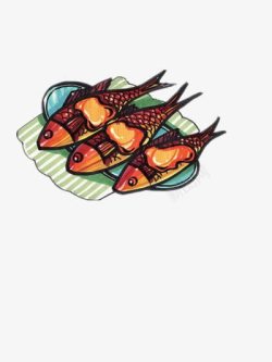煎鱼手绘合成煎鱼合成卡通高清图片