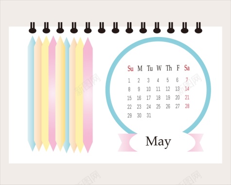 日历2017年5月挂历日期时间色彩矢量图背景
