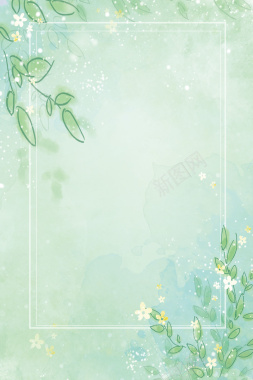 绿色手绘清新春季上新线框树枝背景背景