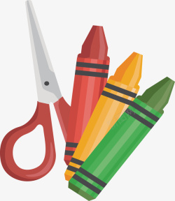 彩色蜡笔美术剪刀矢量图素材