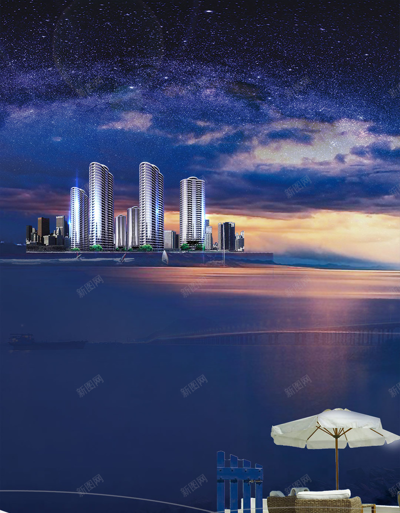 海夜景都市海景H5背景psd设计背景_88icon https://88icon.com 地产广告 夜景 大海 房地产楼盘 楼盘 海岸 海景H5背景素材 都市