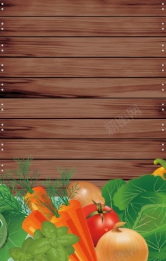 棕色木板钱的瓜果蔬菜背景矢量图背景