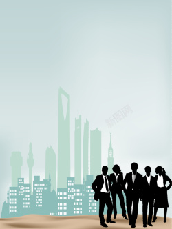 绿色清新城市大楼商业人物剪影海报背景矢量图海报