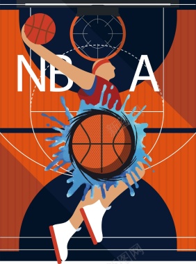 NBA职业男篮篮球海报背景模板矢量图背景