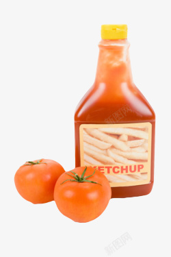 红色瓶子番茄酱包装和水果西红柿素材