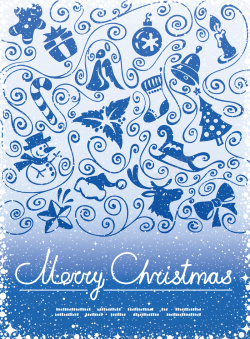 蓝色雪橇蓝色漫天雪花圣诞拼合海报背景矢量图高清图片