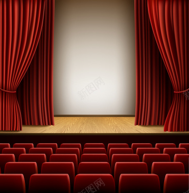 红色礼堂舞台帷幕座椅背景矢量图背景
