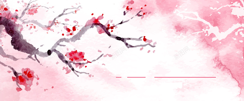 粉色和风桃花樱花横版海报矢量图背景