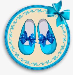 手绘蓝色圆形花纹边框鞋子矢量图素材