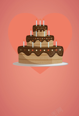 扁平化巧克力蛋糕蜡烛海报背景矢量图背景