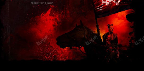 游戏场景渲染人物坐骑马红色光效背景