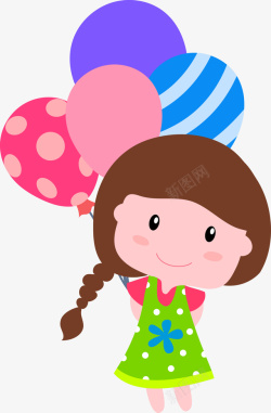 小女孩彩色气球卡通矢量图素材