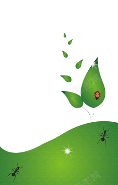 绿色树叶上的七星瓢虫背景矢量图背景