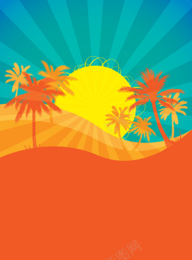 热带太阳天空光线海报背景矢量图背景