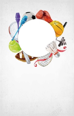 圆圈下的足球羽毛球背景矢量图背景