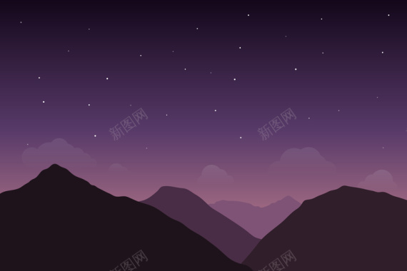 卡通扁平梦幻紫色星空夜空背景矢量图背景
