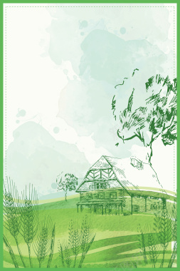 绿色清新乡村手绘插画矢量背景背景