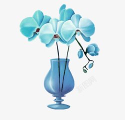 手绘蓝色花朵蓝色花瓶素材