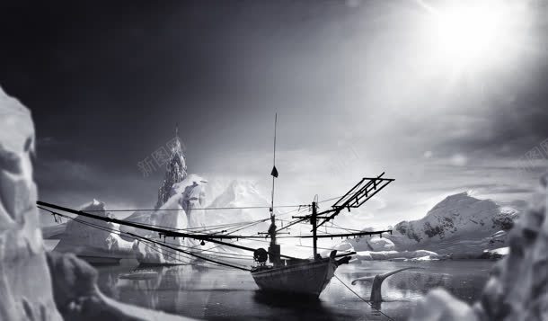 冰川上的大船海报背景背景