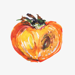 成熟柿子水彩插画素材