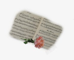 写满乐谱的笔记和一朵小花素材