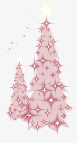 粉色手绘星星圣诞树装饰素材