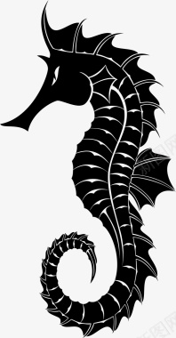 节日装饰效果手绘黑色的海马轮廓图标图标