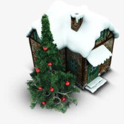 圣诞雪屋和圣诞树素材