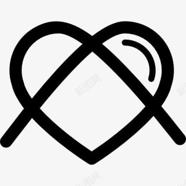 木制十字架心形的轮廓交叉线图标图标