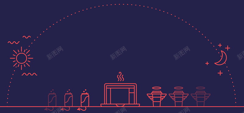 扁平风卡通蓝色底粉色线白天到晚上IT工作psd设计背景_88icon https://88icon.com IT 几何 卡通 扁平 扁平风 晚上 海报banner 渐变 白天 粉色线 蓝色底