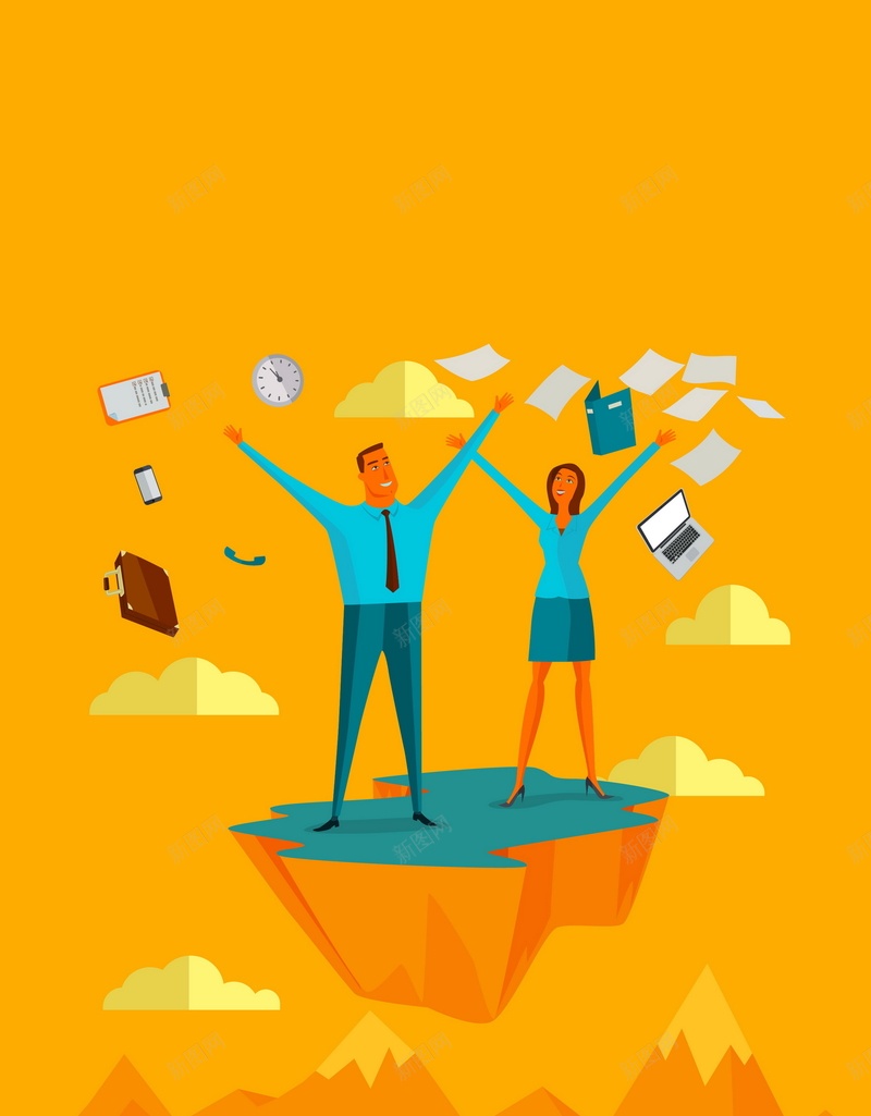 卡通商务人物矢量图ai设计背景_88icon https://88icon.com 人物 卡通 商务 女人 橙色 男人 科幻 科技 黄色 矢量图