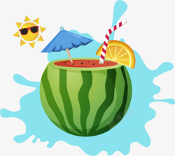 西瓜汁炎热夏天西瓜饮料解渴矢量图高清图片