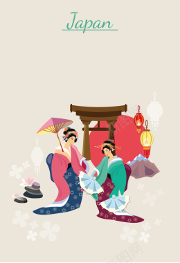 日本艺妓插画海报背景矢量图背景