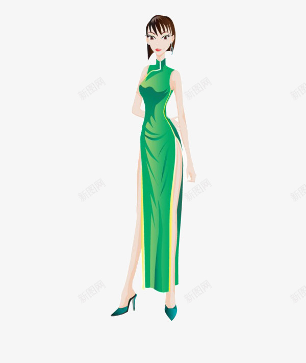 绿色旗袍美女png免抠素材_88icon https://88icon.com png图形 png装饰 卡通 旗袍 美女 装饰