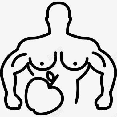 男性男性的肌肉轮廓与苹果图标图标