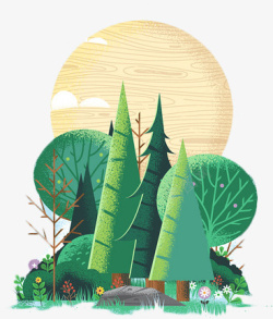 手绘水彩风树林插画素材