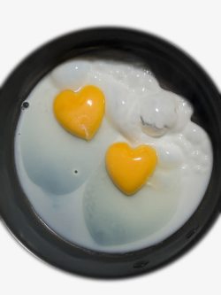 爱心荷包蛋平底锅和双黄蛋高清图片